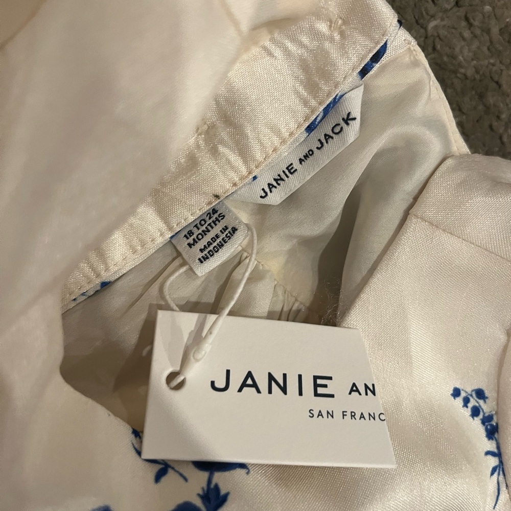 Janie and Jack Ivory Dress with Blue Floral Pattern - Picture 4 of 4